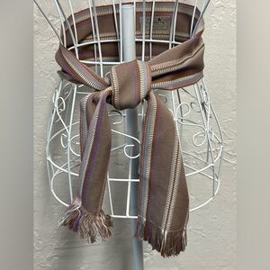 Vintage Claiborne Brown Coral Taupe Purple Striped Tapestry Tie Belt w/ Fringe